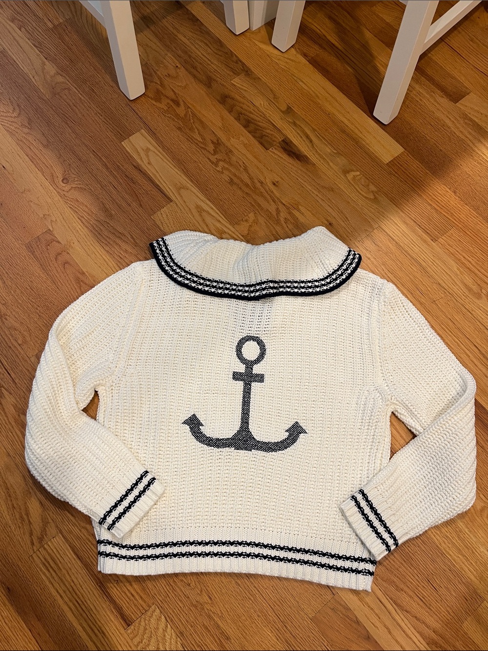 NWT Cream Knit Sailor Collar Sweater with Navy trim and Navy Anchor on back
